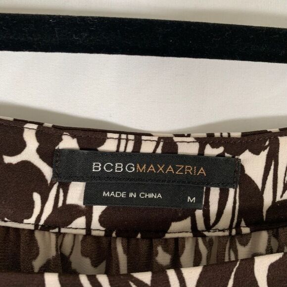 BCBGMaxazria Mini Dress Women's Medium Brown Floral Square Neck Short Sleeve - Picture 3 of 10